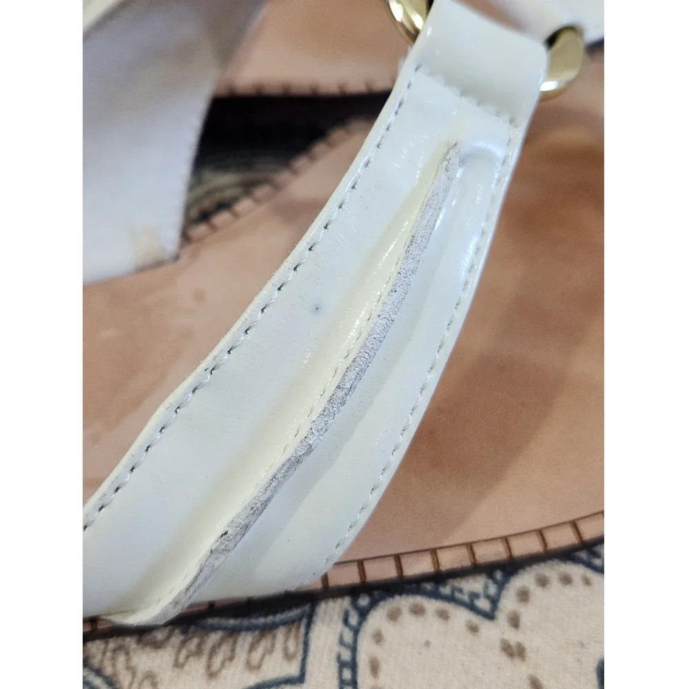 Lilly Pulitzer McKim Sandal Resort White Leather Thong Flat Gold Ring Size 6.5M